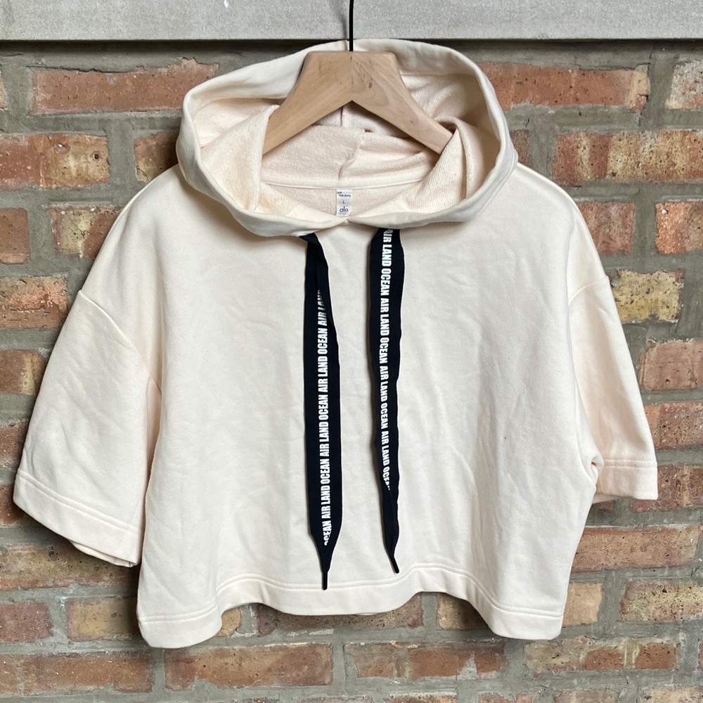 Alo Yoga Air Land Ocean Short Sleeve Crop Hoodie.